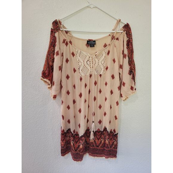 Angie Boho Blouse Tunic Women's Rayon Shirt size Large‎ #16 - Picture 1 of 5